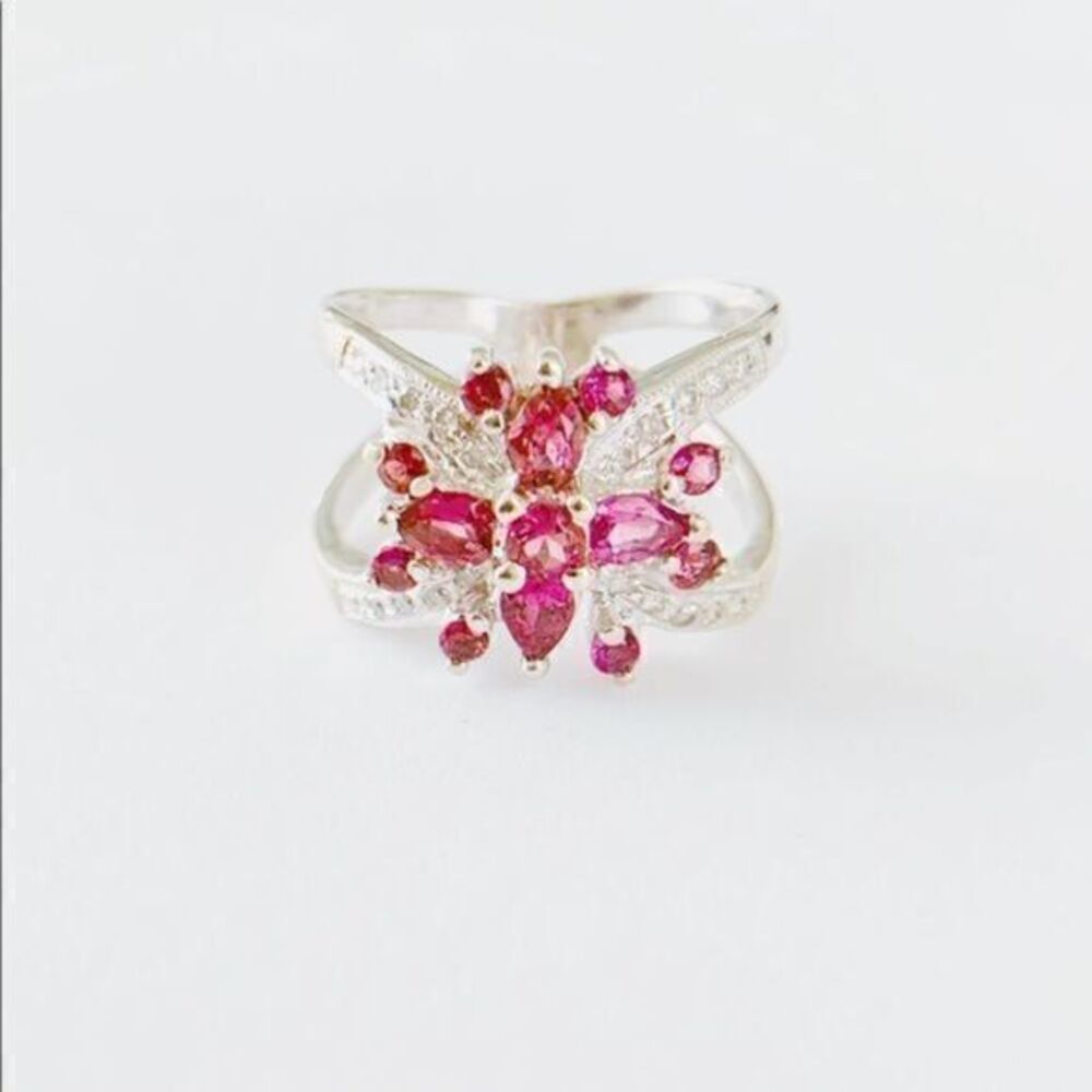 Tourmaline & Diamond Ring 14K White Gold, Unique Engagement / Anniversary Ring - Picture 3 of 15